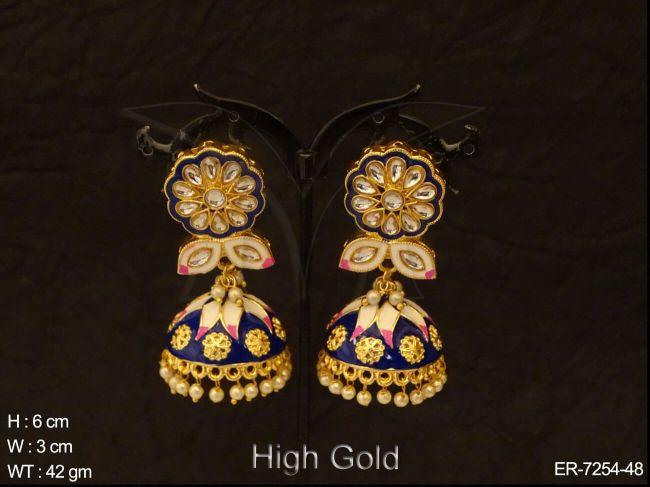 flowery textured jhumki earings detail